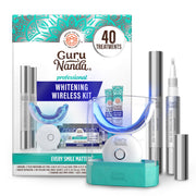 GuruNanda Professional Teeth Whitening Kit, 8% Hydrogen Peroxide Gel Pen, Wireless 16-LED Blue Light, Up to 10 Shades Whiter, 40 Treatments, Portable