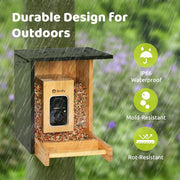 Birdfy Bamboo Smart Bird Feeder with Camera, Solar Powered, 1080P HD Video, Full-Color Night Vision, Dual Seed Bin, Large Capacity, NIWM-4829