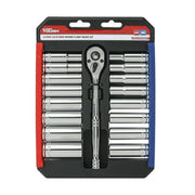 Hyper Tough 43235 19-Piece 3/8 in Drive Deep Ratchet and Socket Set, SAE and Metric