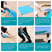 Easierhike 10x10 Beach Canopy, Windproof Sun Shelter with UPF 50+ Protection, 8 Large Sandbags, 4 Aluminum Poles, Portable Outdoor Tent, Turquoise