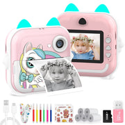 Rirool Instant Print Kids Camera, 48MP, 1080P HD Video, Bluetooth, 32GB Memory Card, 5 Thermal Paper Rolls, Pink