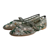 Haimao Tong Women Breathable Mesh Flats Mary Jane Ballet Shoes with Buckle Strap Floral Lace Casual Dress