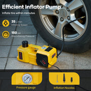 Naipo Electric Car Jack Kit, 5 Ton Hydraulic Jack with Impact Wrench, Built-in Tire Inflator Pump, LED Work Lights, Portable Storage Case, Yellow, TY-EHJ03