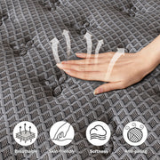 HIKOS 12 Inch Queen Hybrid Mattress, Cooling Gel Memory Foam, Individually Wrapped Pocket Coils, Medium Firm, Euro Top, Gray