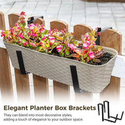 Coofit Planter Box Brackets, Adjustable Heavy Duty Metal Flower Box Holders, Rust-Resistant Powder-Coated Black, Set of 6
