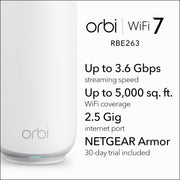 NETGEAR Orbi 260 Series Dual-Band WiFi 7 Mesh Network System, Router with 2 Extenders, 3.6 Gbps, Covers 5,000 Sq. Ft., Supports 70 Devices, 2.5GB Internet Port