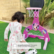 Delta Children Minnie Mouse 4-in-1 Sports Center Adjustable Basketball Hoop Soccer Hockey Net Golf Game Pink SP86612MN-1057