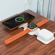 Onn 465 Travel 3-in-1 Qi2 Certified Foldable Wireless Charging Pad, White, with 30W Adapter and USB-C Cable