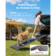 KFFKFF Folding Dog Ramp for Vehicles, Durable Aluminum, Non-Slip Felt Surface, Portable Four-Fold Design, 63 in L x 17 in W, Supports Dogs up to 250 lb