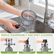 Pukomc Slow Juicer, 300W Cold Press Juice Press with 5.3 in Wide Feed Chute, One-Touch Operation, Auto Stop, Reverse Function, Easy Clean, Includes Juice and Pulp Cups, Silver Gray MP802K-gray