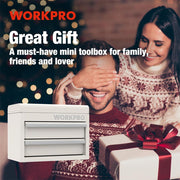 WORKPRO Mini Metal Tool Box, Cold Rolled Steel, 2 Drawers with Magnetic Tabs, PVC Liners, PP Feet Pads, Macaron, 10.8 x 5.9 x 8.2 in