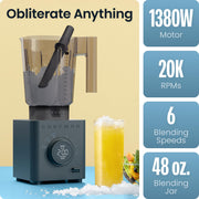 Chefman Obliterator Professional Blender, 1380W Motor, Auto Blend Function, 48 oz Tritan Jar, Midnight