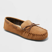 Goodfellow & Co Men's Topher Moccasin Slippers, Chestnut Leather Upper, Indoor/Outdoor Sole, Size 7, 91308396