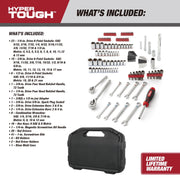 Hyper Tough 41049 145-Piece Mechanics Tool Set, Durable Steel Construction, Organized Storage Case, Red Black Silver