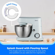 Midea MKM30130BPW 5-Quart Stand Mixer, 300W Motor, 6 Speeds, Tilt-Back Head, Stainless Steel Bowl, Blue