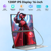 SIAVIALA Laptop Screen Extender Portable Monitor, 16 Inch FHD 1920x1200, 360 Rotatable Detachable Stand, Up and Down Adjustable, HDMI USB Type-C Compatible, Lightweight N2