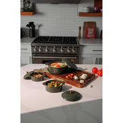 Thyme & Table 3-Piece Ceramic Casserole Set, Moss Green, Gold-Tone Knobs, Durable Stoneware, Oven and Microwave Safe, 64oz 32oz 14oz