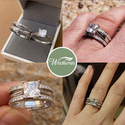 Wuziwen Princess Bridal Ring Set, 2-Piece Sterling Silver with AAAAA Grade Princess Cut Cubic Zirconia, Size 9
