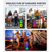 Gesnada Karaoke Machine K68, Portable PA System with Dual 4-Inch Woofers, 2 Wireless Microphones, Bluetooth 5.4, RGB Disco Lights, 180W Peak Power, Black