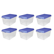 Hefty HFTCOM-7163-010-470-676 72 Qt. Clear Plastic Storage Bin with Blue HI-RISE Lid, 6 Pack