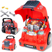 Liegorji Interactive Red Truck Engine Toy with Lights and Sounds, Detachable Parts, Electric Drill, Educational Pretend Play for Kids Ages 1-8, Red