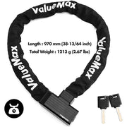ValueMax Bike Chain Lock, Heavy-Duty 5/16-Inch Steel Chain, 3.2 Feet, Black, with 2 Rust-Resistant Stainless Steel Keys V133023AE