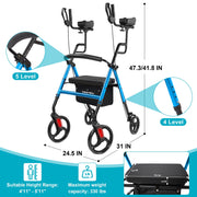 Cosywill Upright Rollator Walker with Adjustable Height, Backrest Seat, All-Terrain Wheels, Lightweight Folding Design, Blue, T21504A