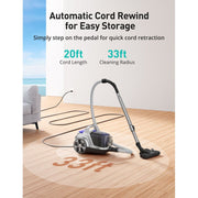 TaoTronics Canister Vacuum Cleaner, 1200W Brushless Motor, 3.7QT Bagless Dust Cup, Double HEPA Filter, Turbo Brush, Silver Purple, TT-VC1200W