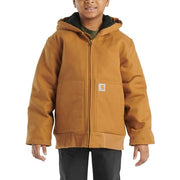 Carhartt Boys Flannel Quilt-Lined Hooded Canvas Jacket, Insulated Pockets, Brown, X-Large, CP8545