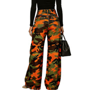 RDKTPXZ Womens Camo Wide Leg Pants, Orange, L