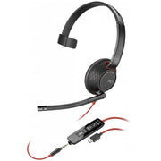 Poly Blackwire 5210 Monaural USB-C Headset with Active Noise Cancellation, On-Ear, 3.5mm Plug, USB-C/A Adapter, Black, 8X230AA