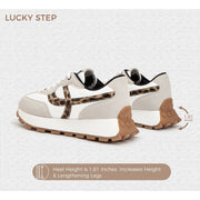 Lucky Step Womens Retro Platform Sneakers, Grey Leopard, 1.81-Inch Heel, Breathable PU Fabric Upper, Anti-Slip Rubber Sole