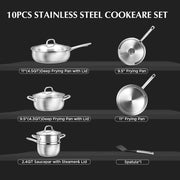 Koch Systeme CS 10 Piece Stainless Steel Cookware Set with Tempered Glass Lids, Oven Safe, Induction Compatible, Silver Finish, 98551