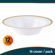 Blue Sky Disposable Soup Bowls, 12oz Heat Resistant Plastic, White with Gold Rim, Pack of 10, 3892