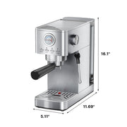 NICWIN Espresso Machine 15 Bar, Stainless Steel Coffee Maker with Milk Frother, 47 Oz Removable Water Tank, Brew Pressure Gauge, Compact Design, CM-5432D