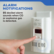 Kidde Carbon Monoxide and Explosive Gas Detector with Digital LED Display, 9-Volt Battery Backup, Plug-In Wall Alarm, White, KN-COEG-3