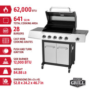 Expert Grill EX5704430716003 5-Burner Propane Gas Grill, 62,000 BTU with 12,000 BTU Side Burner, Stainless Steel, 473 sq. in. Cooking Area