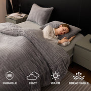 Jessy Home 3 Piece Fleece Comforter Set, Double-Sided Soft Fleece and Sherpa, Gray, Queen Size with 2 Pillowcases