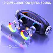 JYX Bluetooth Speaker D16-T, Waterproof Portable Boombox, Dual 20W Subwoofers, Bluetooth 5.3, Wireless Microphones, RGB DJ Lights, Remote Control, Black