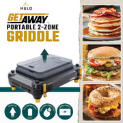 Halo Getaway 2-Zone Portable Gas Griddle with Elevate Lid, 282 Sq In Cooking Surface, Dual-Zone Heat Control, Black