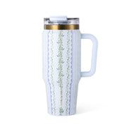 Thyme & Table 32oz Stainless Steel Luna Insulated Tumbler with Leakproof Dual Straw Lid, Handle, Botanical Beige, TT1905