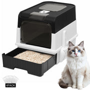 PHANCIR Enclosed Cat Litter Box, Foldable Lightweight with Sliding Drawer, Odor Neutralizing System, Large, Black