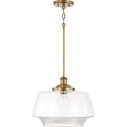 Capital Lighting Miller Pendant Light Fixture, 1-Light, Aged Brass Finish, Clear Ribbed Glass Shade, 12in High, 15in Wide, 342211AD