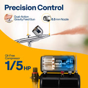 SPECSTAR Professional Airbrushing Paint System, 1/5 HP Oil-Free Compressor, Dual-Action Gravity Feed Airbrush, Adjustable Pressure, Portable Handle, X0021341PF