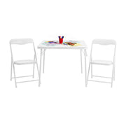 Flash Furniture Mindy Kids 3-Piece Folding Table and Chair Set, White, Vinyl Padded Top, Metal Frame, Foldable Design