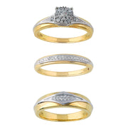 Forever Bride Trio Set Sterling Silver 14KT Gold Plated 1/5 CTTW Genuine Diamond