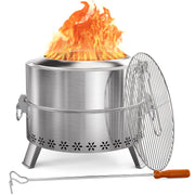 CHITOOMA 19 Inch Smokeless Fire Pit for Outside, Stainless Steel Wood with Foldable Legs, Grill, Poker, Carry Bag