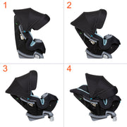 Baby Trend Cover Me 4-in-1 Convertible Car Seat with Integrated Adjustable Canopy, UPF 50+ Protection, No-Rethread 5-Point Harness, Recline Ready, Dark Moon, CV89E22B