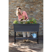 Keter Alfresco Raised Garden Bed, Wood-Look Resin with Self-Watering and Drainage System, Gray, 44 x 18 x 33 in, 270906