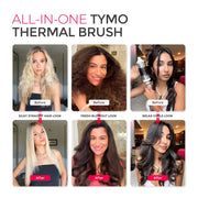 TYMO STYLUX Heated Round Brush, 3-in-1 Styling Tool with 1.7-Inch Ceramic Barrel, T-Gloss Keratin Coating, Dual Voltage, Black